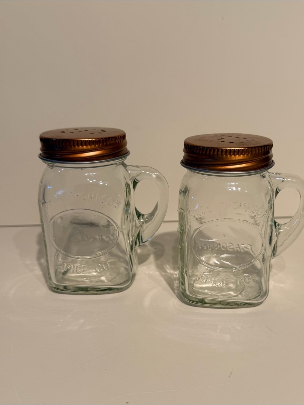 Glass Mason-style Salt and Pepper Shaker Duo with Copper Lids